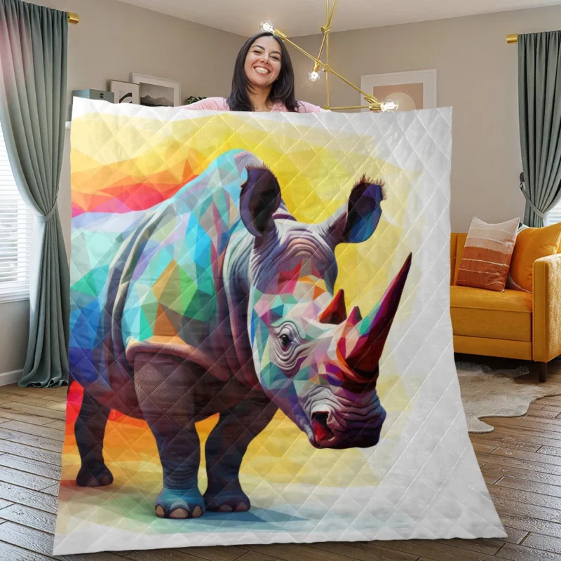 Polygonal Rhino Illustration Quilt Blanket