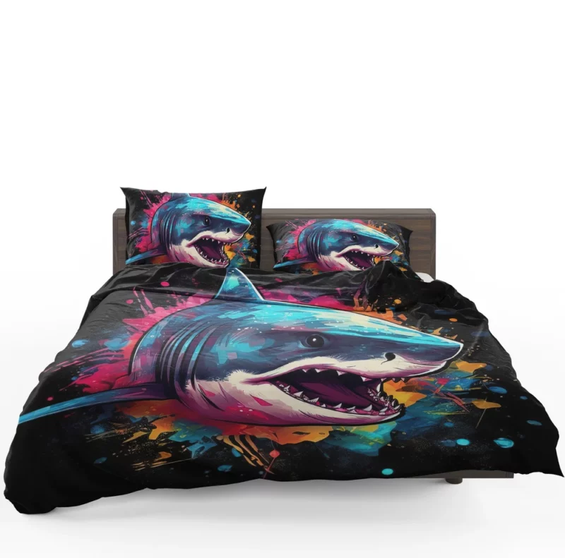 Pop Art Shark on Dark Background Bedding Set 1