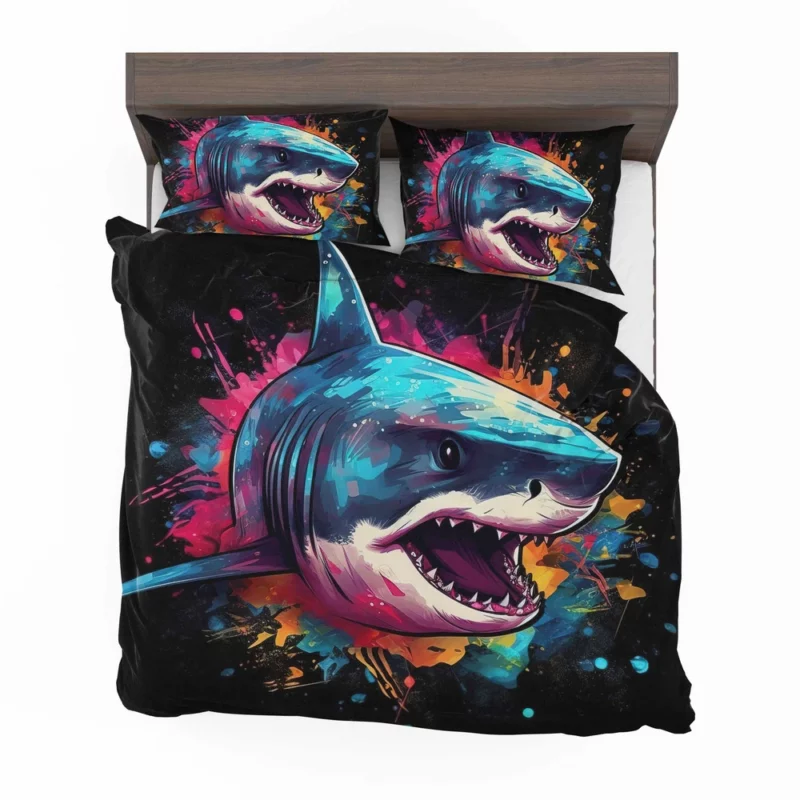 Pop Art Shark on Dark Background Bedding Set 2