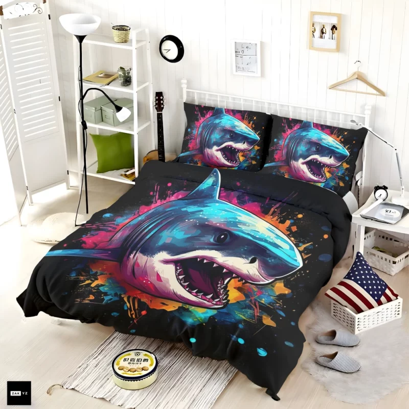 Pop Art Shark on Dark Background Bedding Set