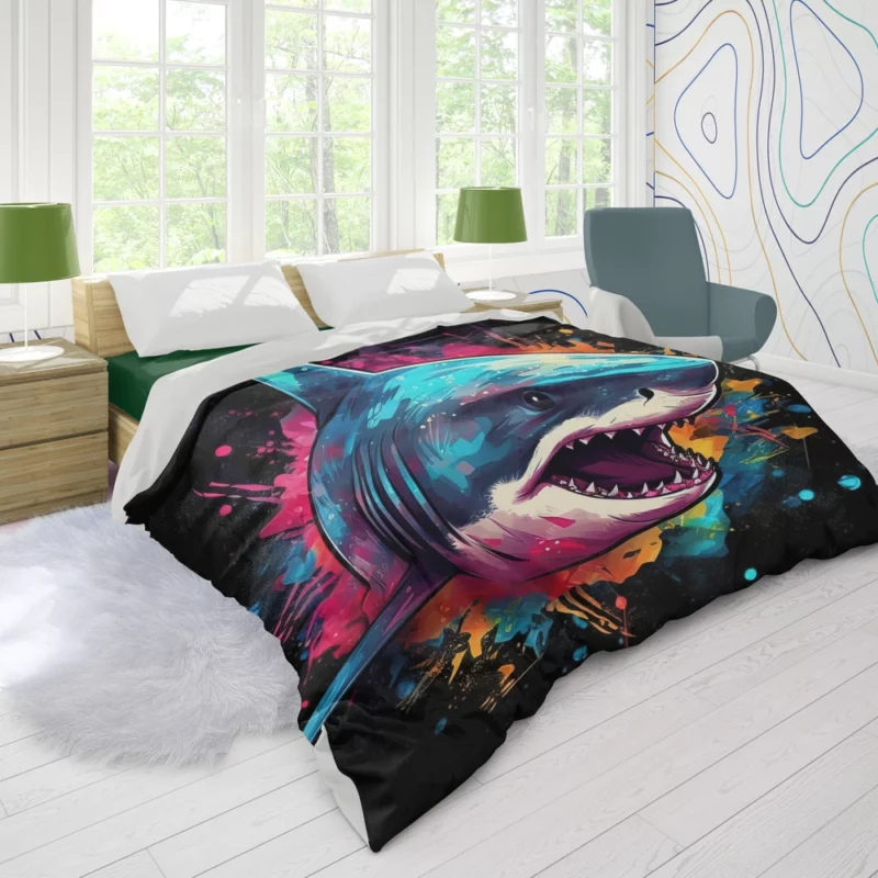 Pop Art Shark on Dark Background Duvet Cover