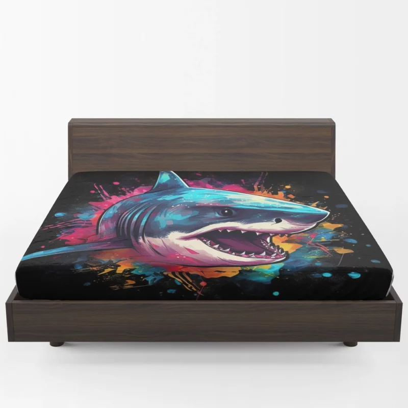 Pop Art Shark on Dark Background Fitted Sheet 1