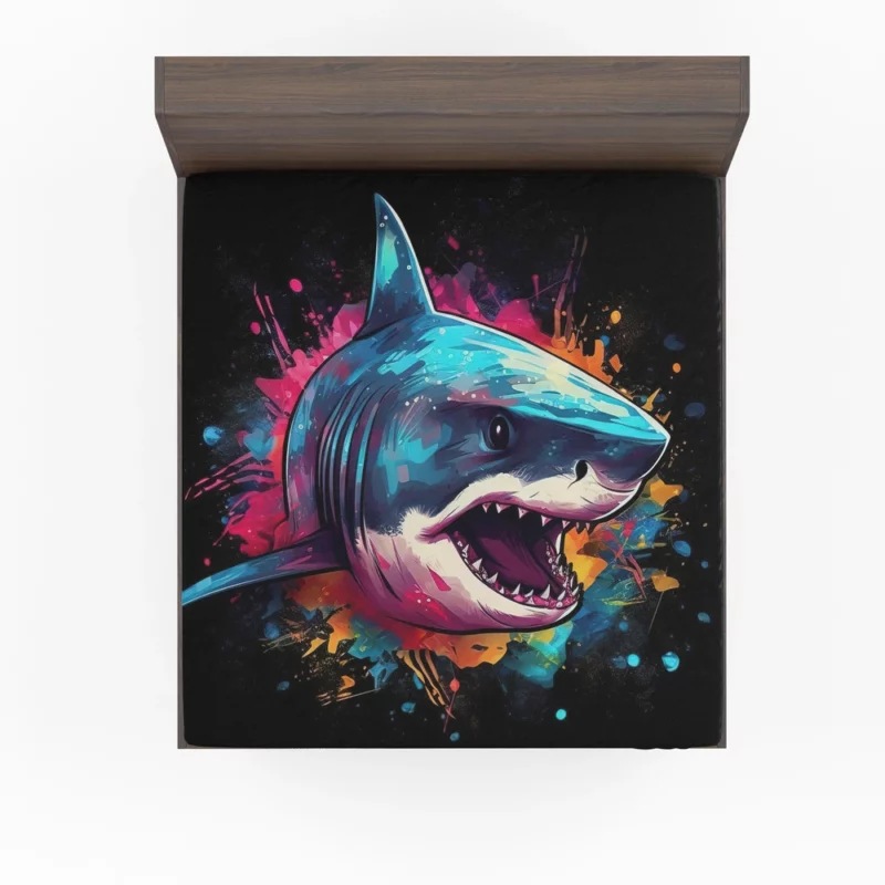 Pop Art Shark on Dark Background Fitted Sheet