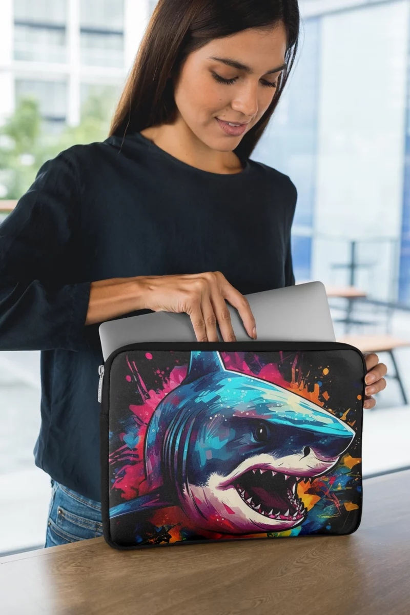 Pop Art Shark on Dark Background Laptop Sleeve 1