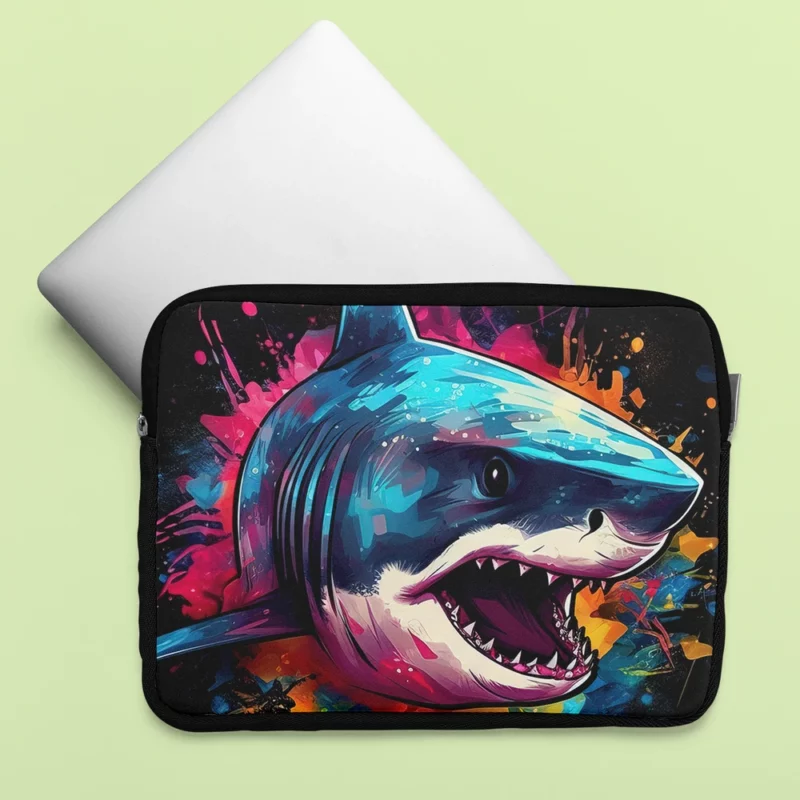 Pop Art Shark on Dark Background Laptop Sleeve