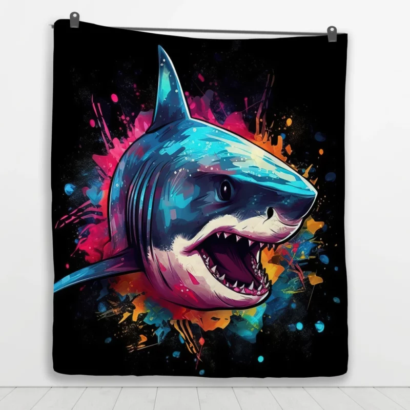 Pop Art Shark on Dark Background Quilt Blanket 1