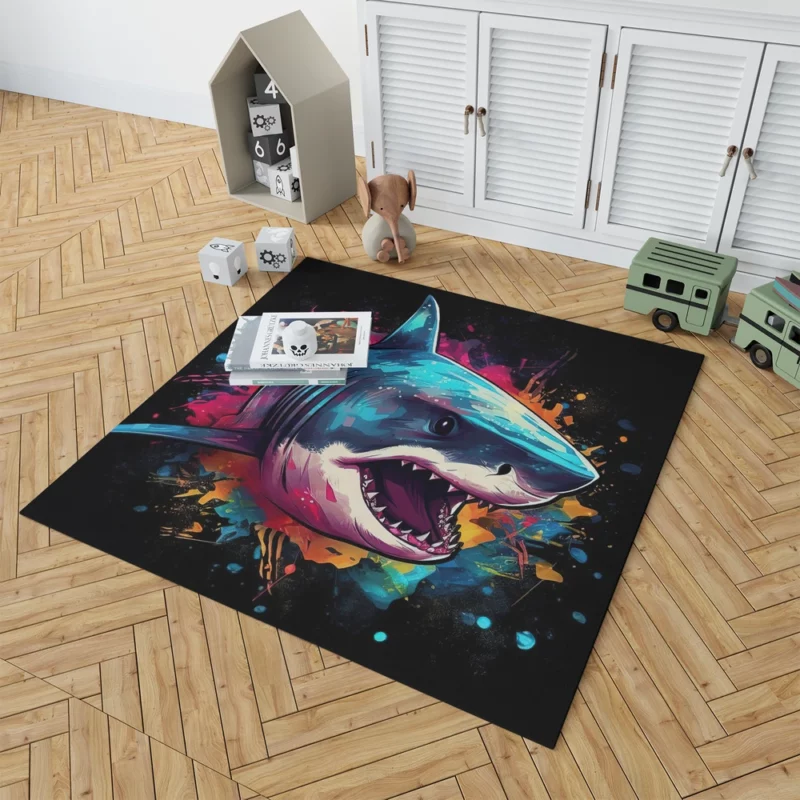 Pop Art Shark on Dark Background Rug 1