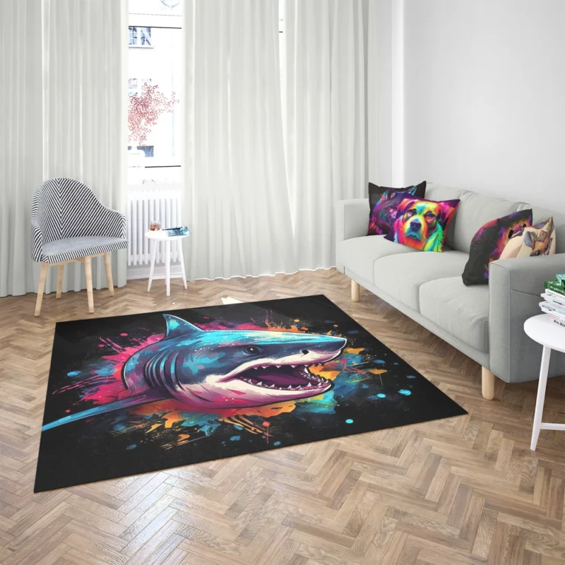 Pop Art Shark on Dark Background Rug 2