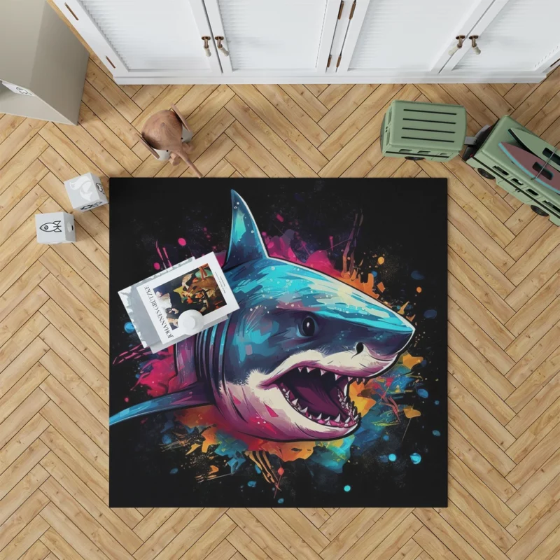 Pop Art Shark on Dark Background Rug