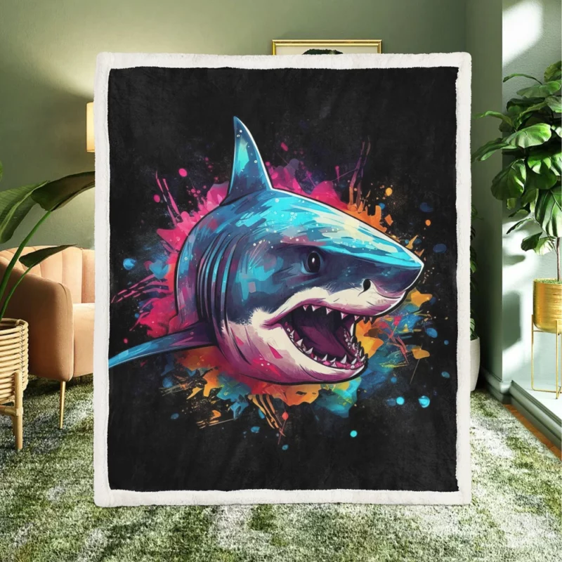 Pop Art Shark on Dark Background Sherpa Fleece Blanket