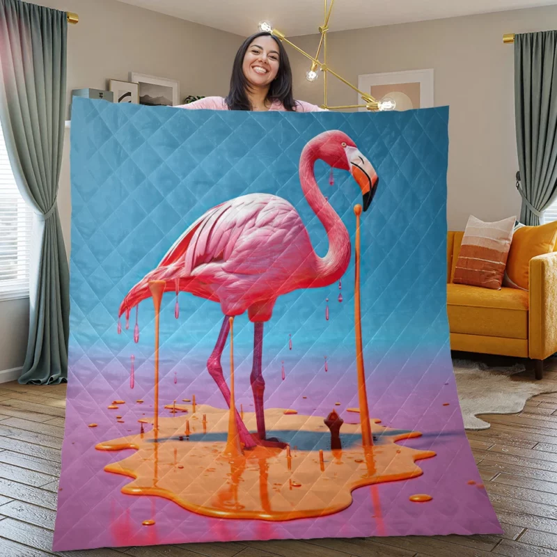 Portrait Pink Bird Splashing Quilt Blanket