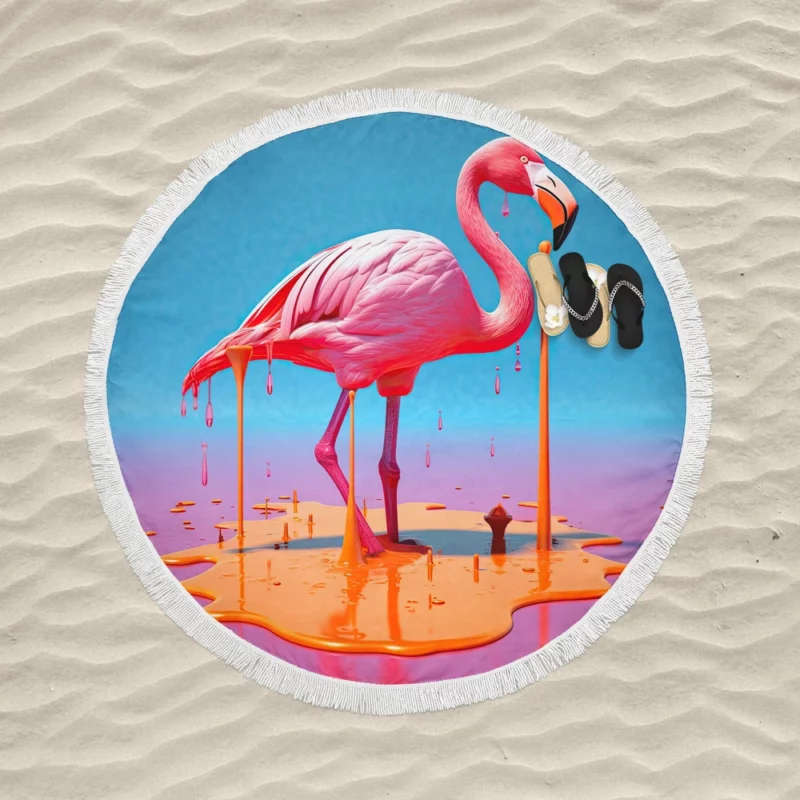 Portrait Pink Bird Splashing Round Beach Towel