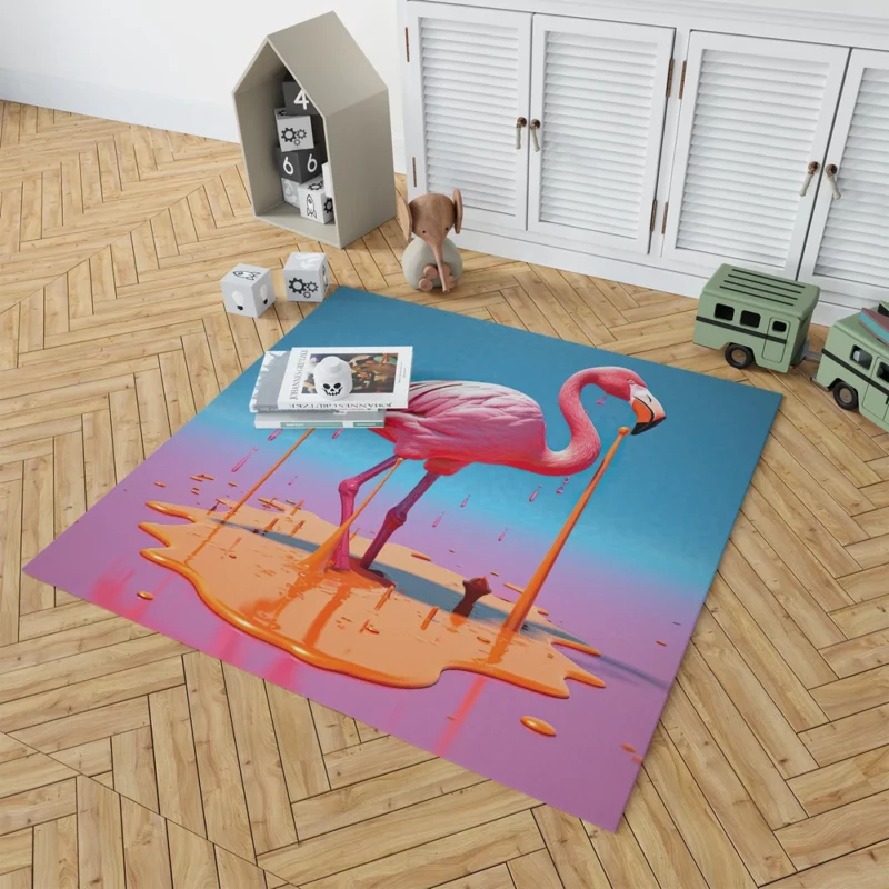 Portrait Pink Bird Splashing Rug 1