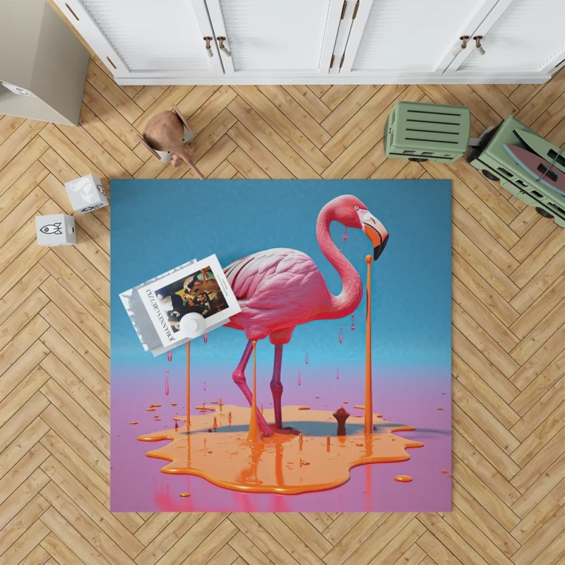 Portrait Pink Bird Splashing Rug