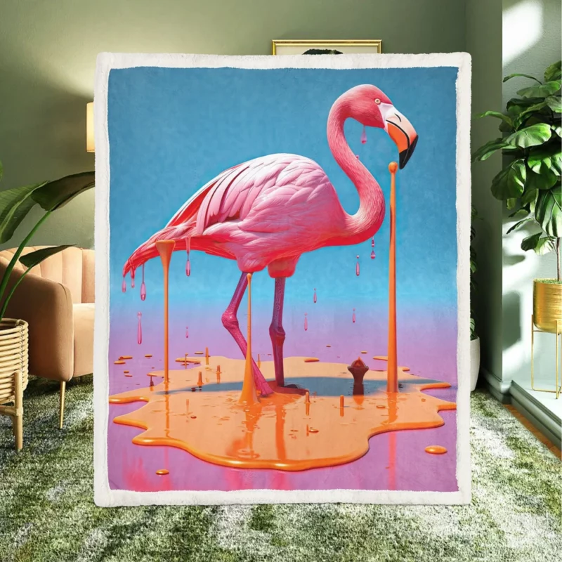 Portrait Pink Bird Splashing Sherpa Fleece Blanket