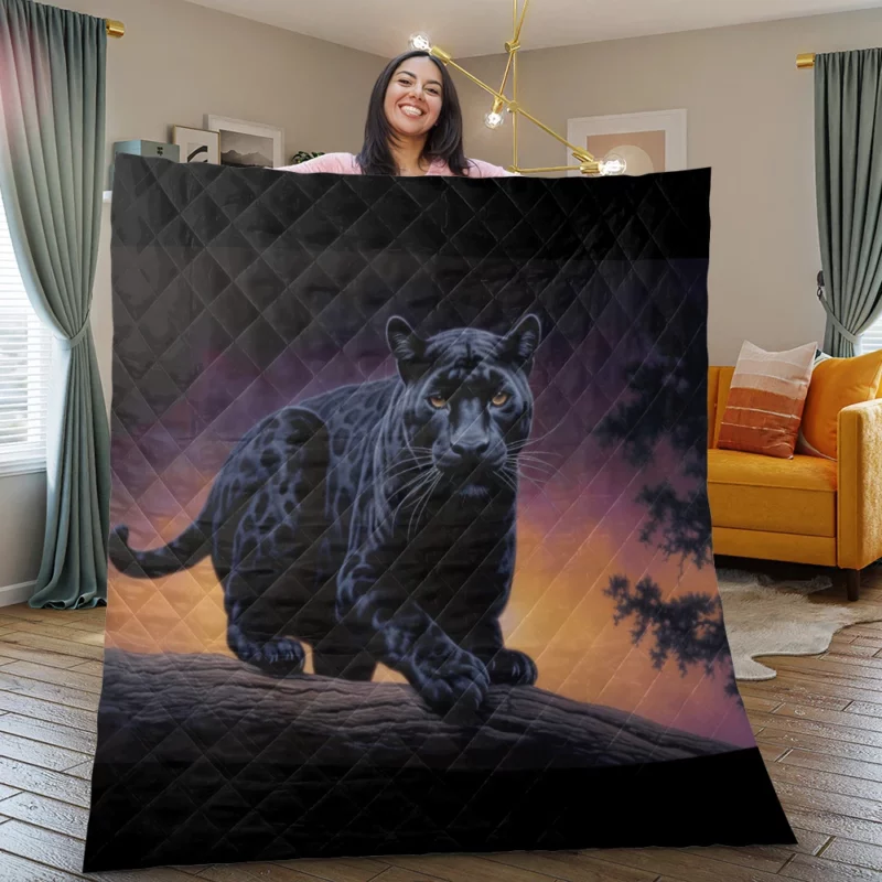 Portrait of a Malaysian Black Panther Quilt Blanket