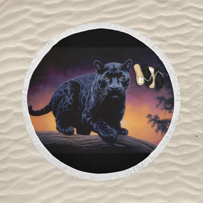 Portrait of a Malaysian Black Panther Round Beach Towel