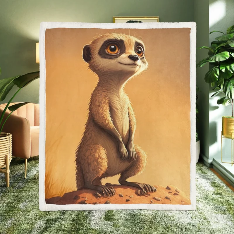 Posing Meerkat Cartoon Star Sherpa Fleece Blanket