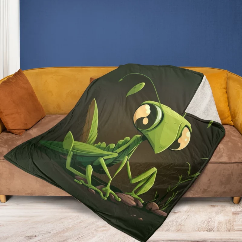 Praying Mantis Cartoon Fleece Blanket 1