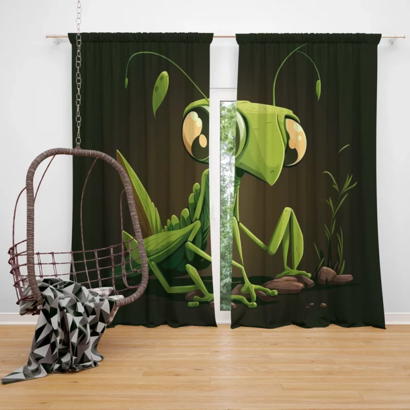 Praying Mantis Cartoon Window Curtain