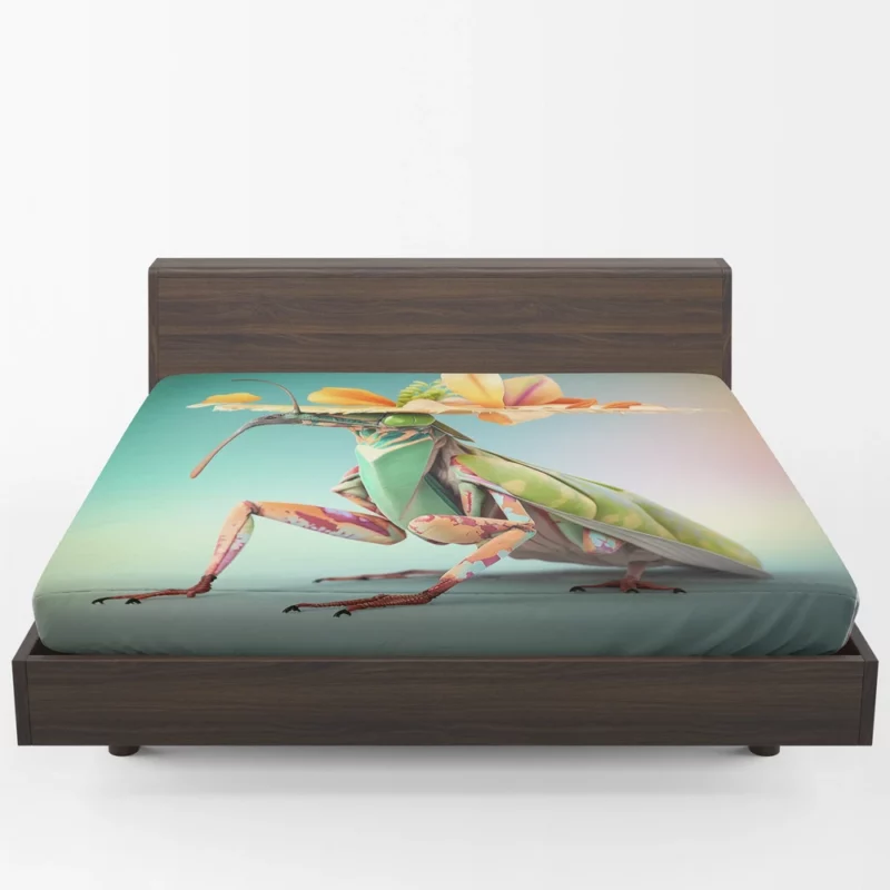 Praying Mantis in Hawaiian Outfit Fitted Sheet 1