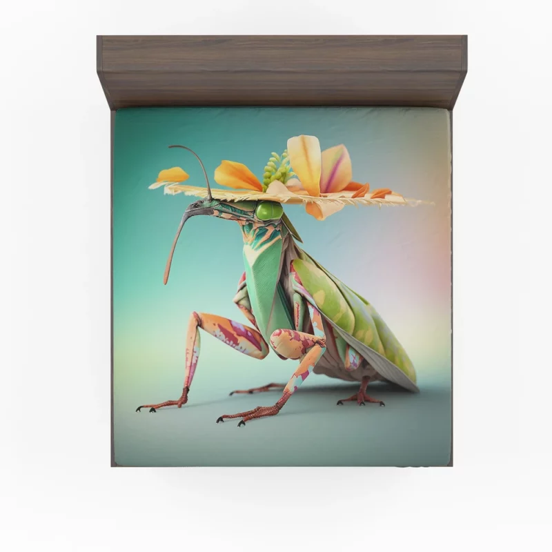 Praying Mantis in Hawaiian Outfit Fitted Sheet