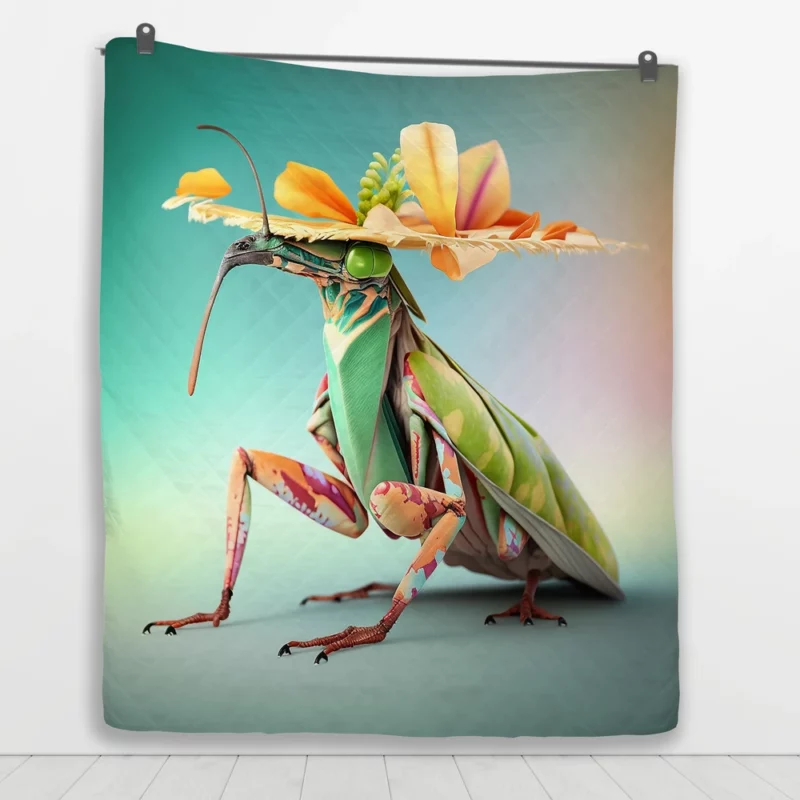 Praying Mantis in Hawaiian Outfit Quilt Blanket 1