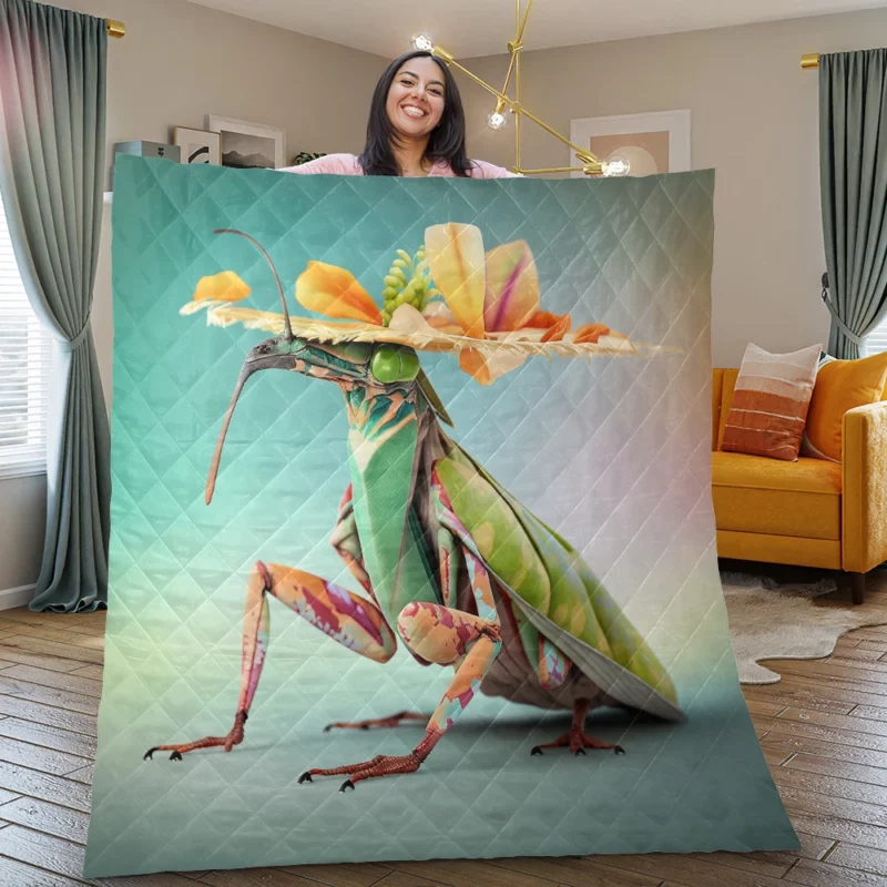 Praying Mantis in Hawaiian Outfit Quilt Blanket