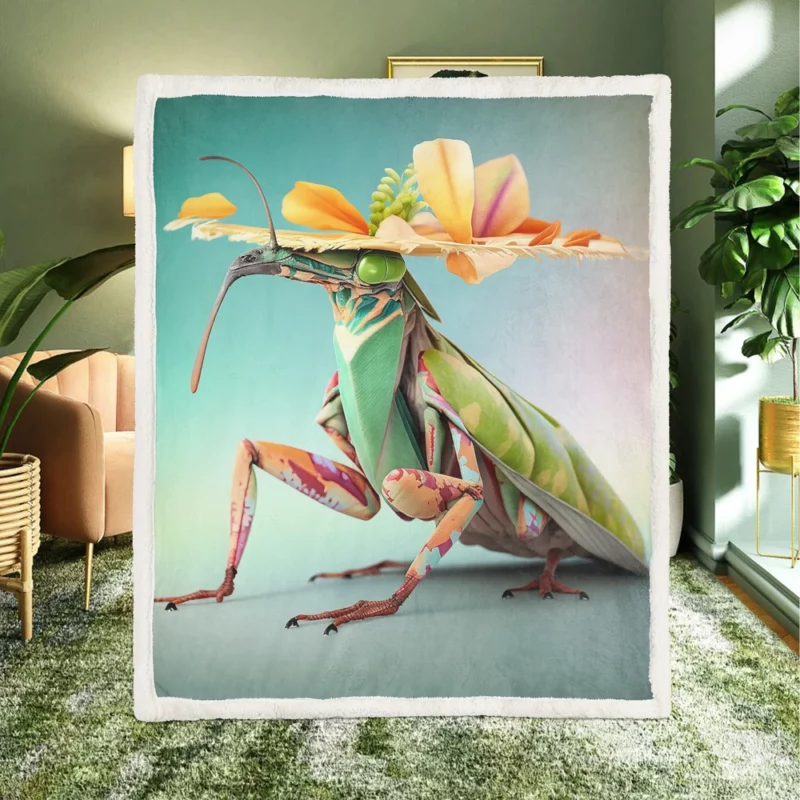 Praying Mantis in Hawaiian Outfit Sherpa Fleece Blanket