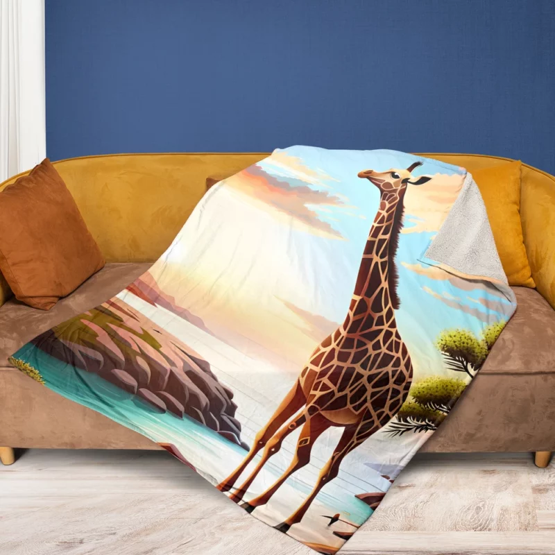 Psychedelic Giraffe Illustration Fleece Blanket 1