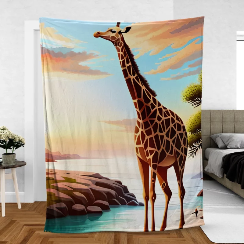 Psychedelic Giraffe Illustration Fleece Blanket