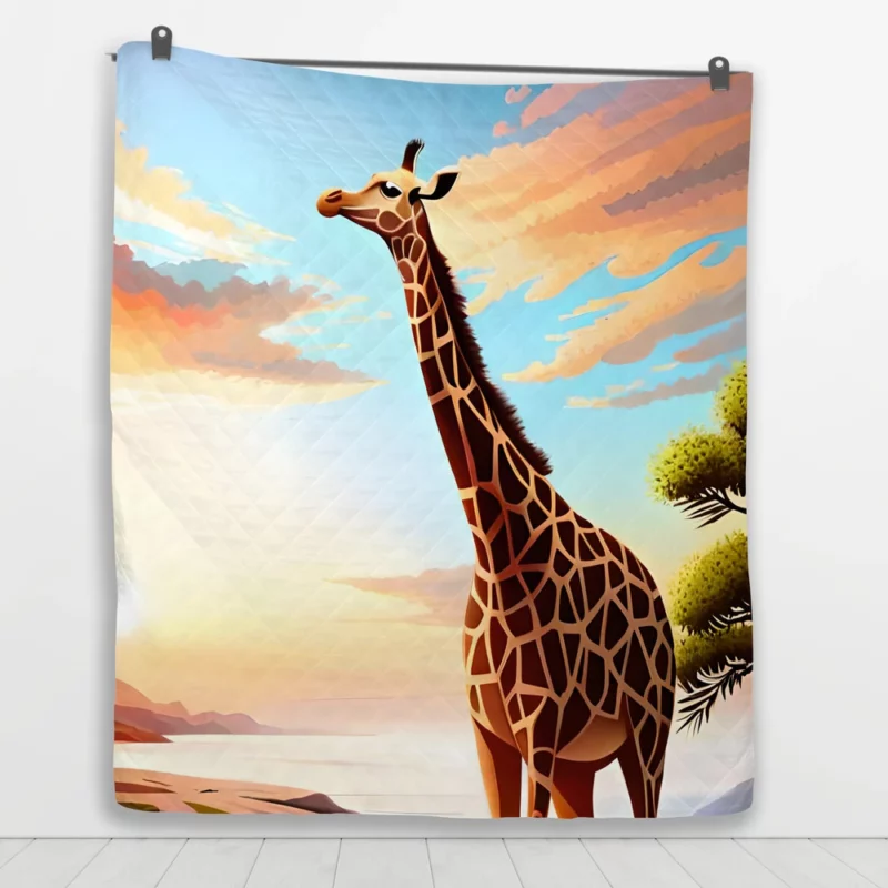 Psychedelic Giraffe Illustration Quilt Blanket 1