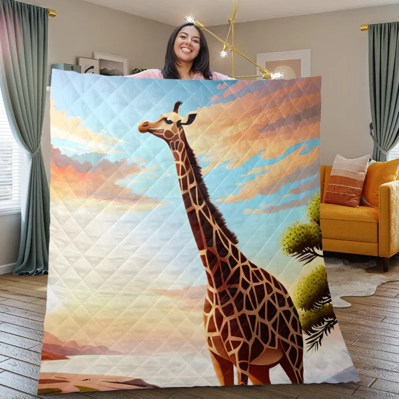 Psychedelic Giraffe Illustration Quilt Blanket