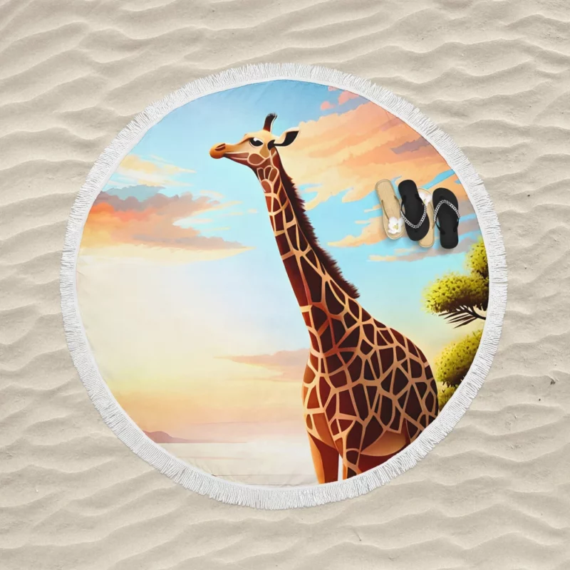 Psychedelic Giraffe Illustration Round Beach Towel