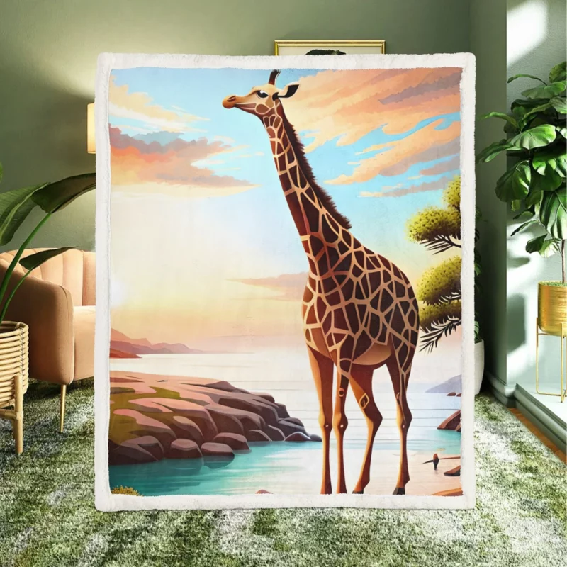 Psychedelic Giraffe Illustration Sherpa Fleece Blanket