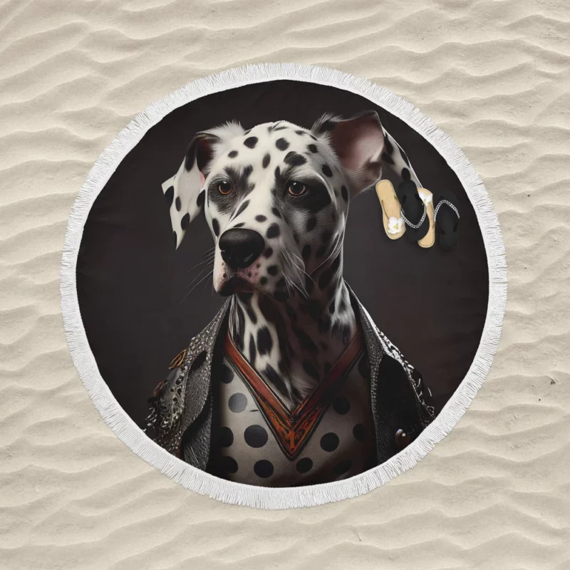 Punk Rock Dalmatian Puppy Round Beach Towel