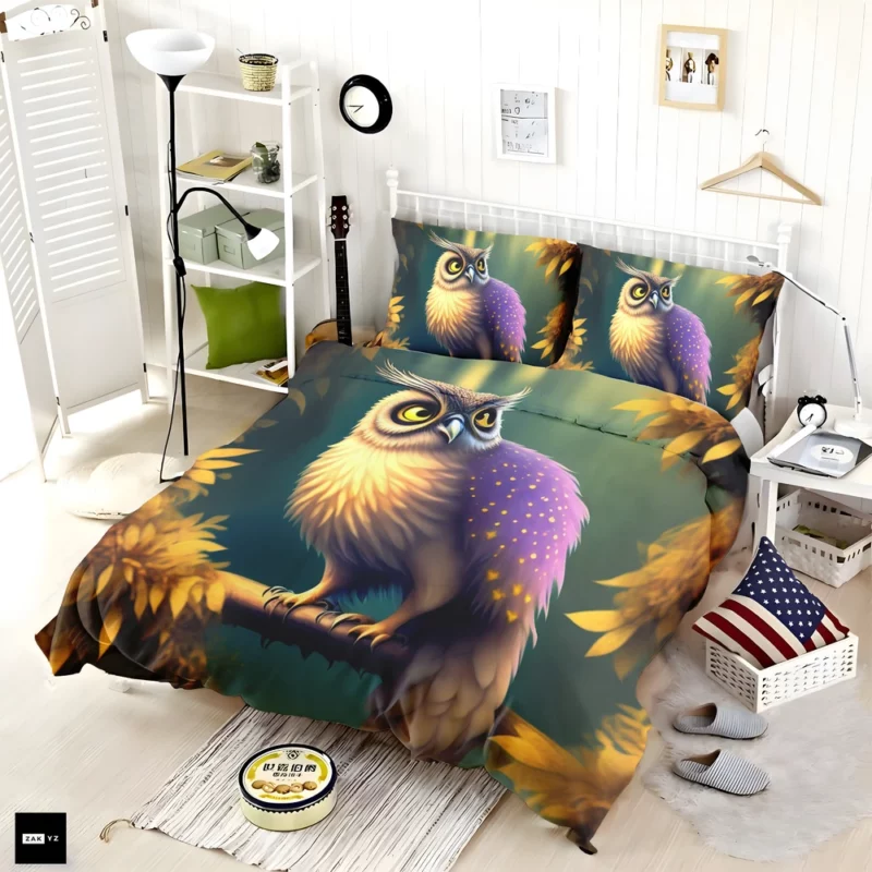 Purple and Yellow Owl Bedding Set