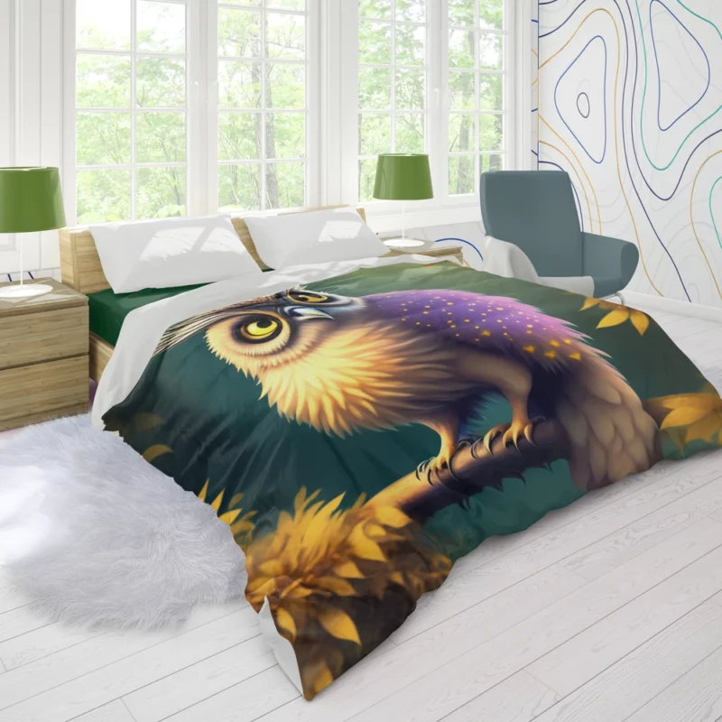 Purple and Yellow Owl Duvet Cover