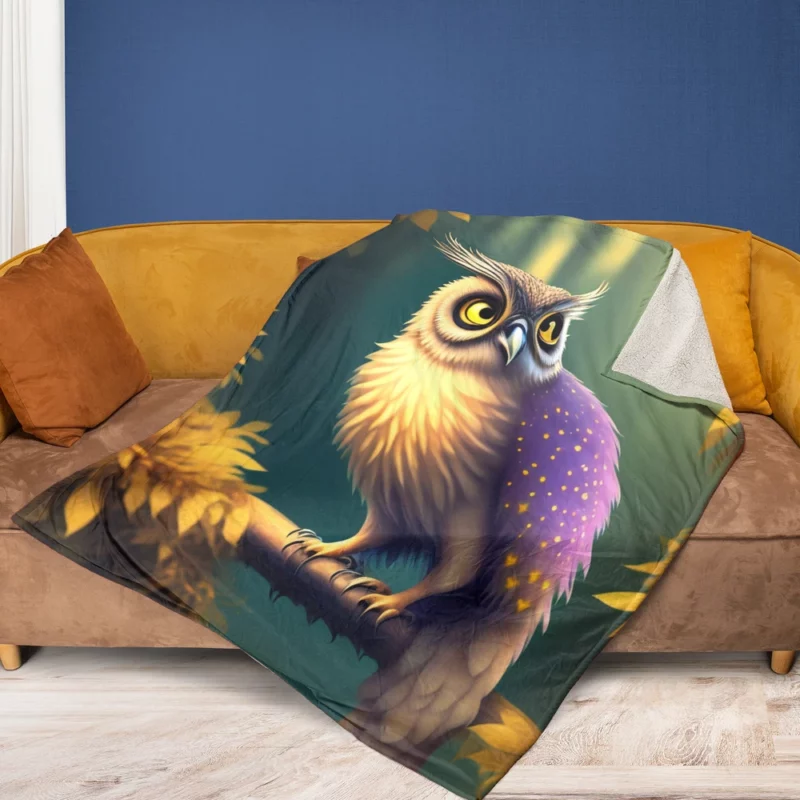 Purple and Yellow Owl Fleece Blanket 1