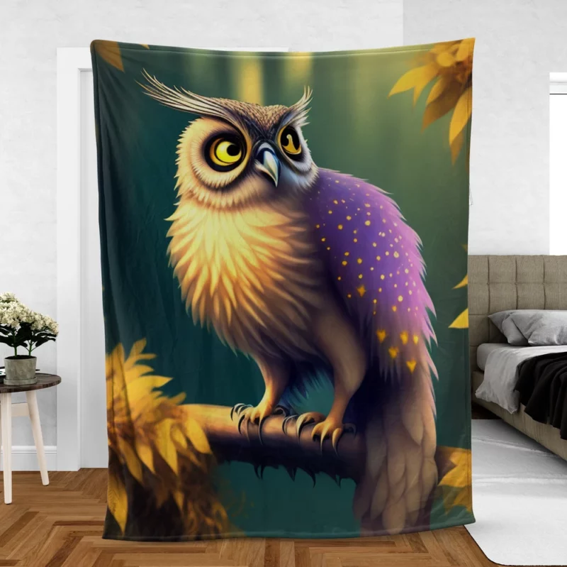 Purple and Yellow Owl Fleece Blanket