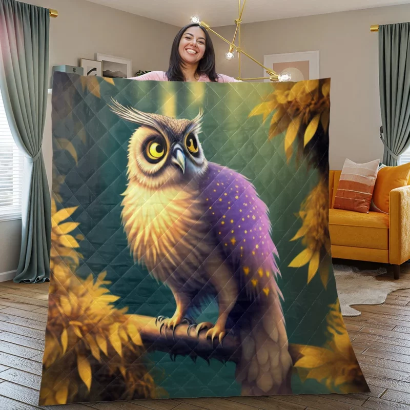 Purple and Yellow Owl Quilt Blanket