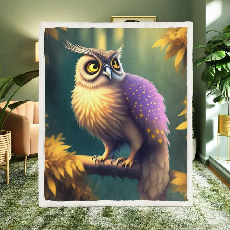 Purple and Yellow Owl Sherpa Fleece Blanket