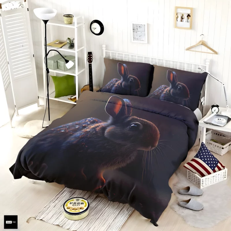 Rabbit Render on Dark Background Bedding Set