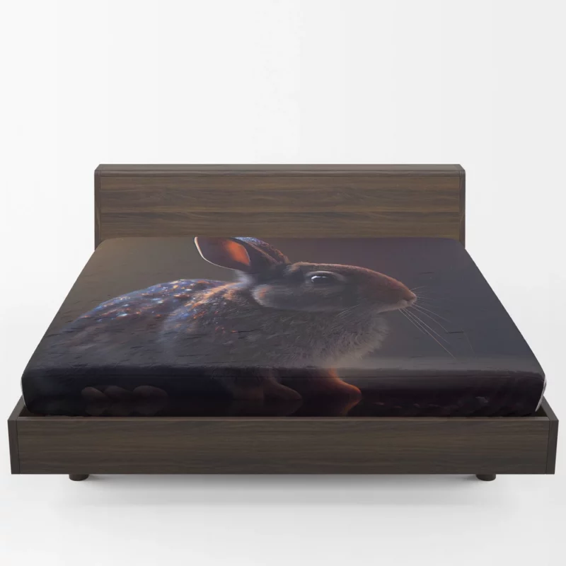 Rabbit Render on Dark Background Fitted Sheet 1