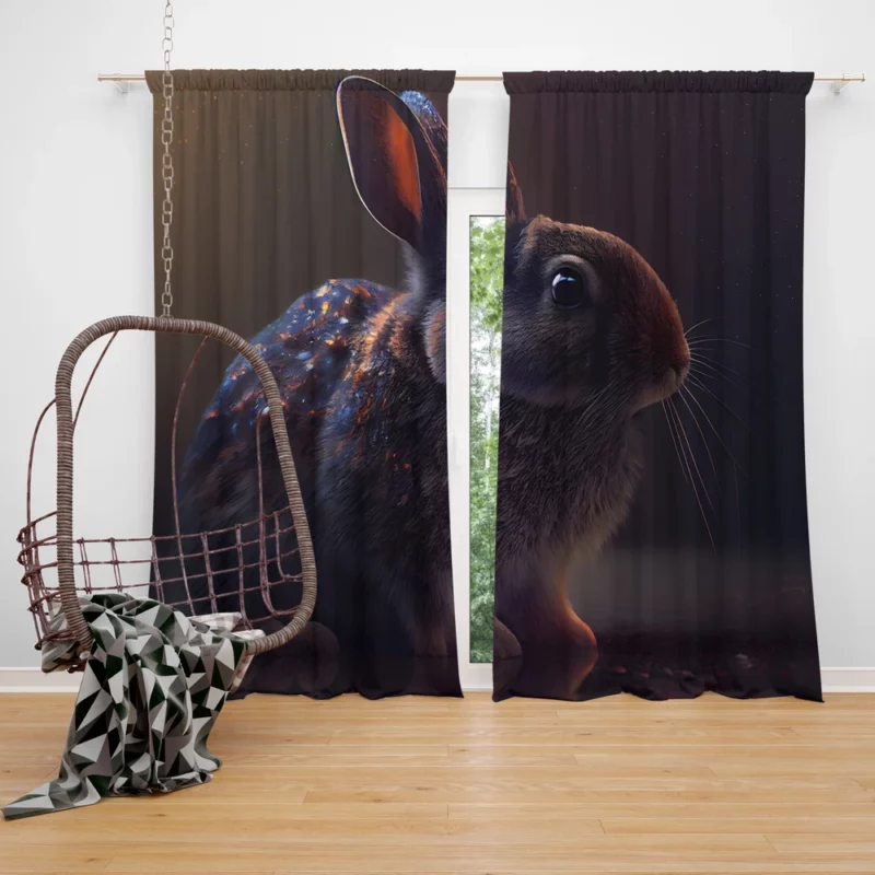 Rabbit Render on Dark Background Window Curtain