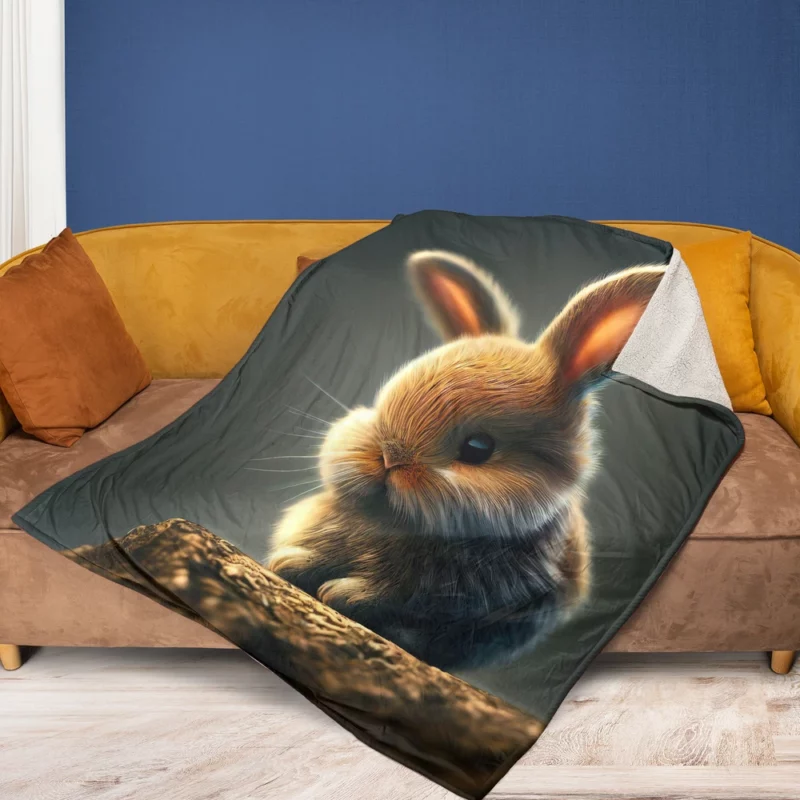 Rabbit Sitting on Rock Fleece Blanket 1