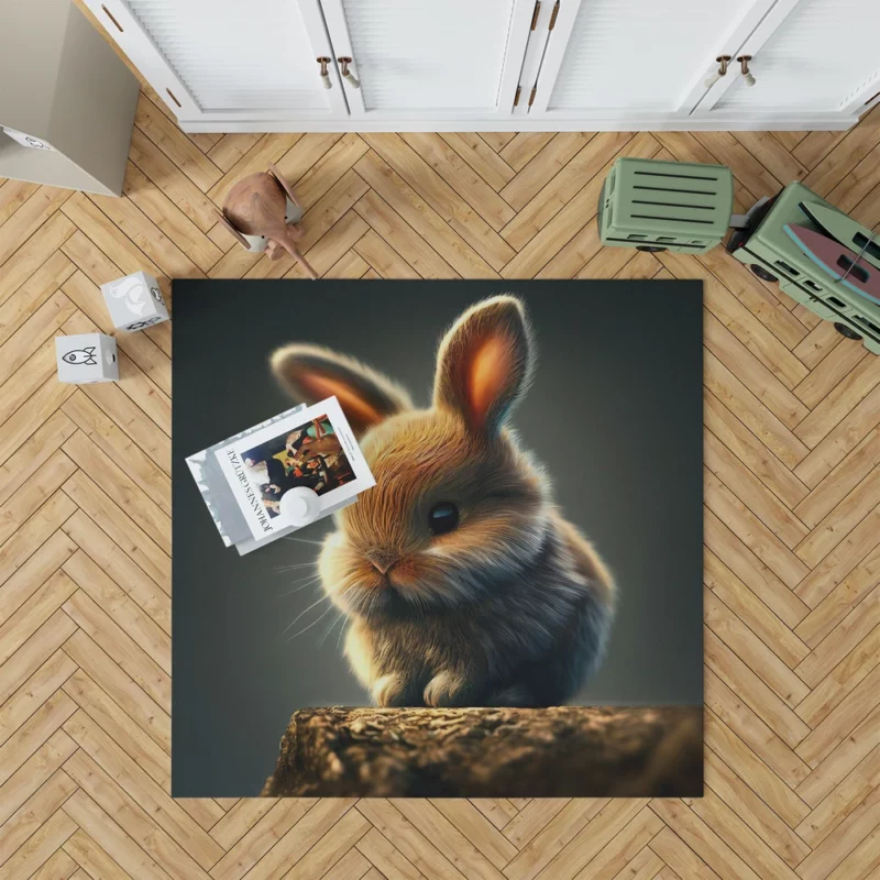 Rabbit Sitting on Rock Rug