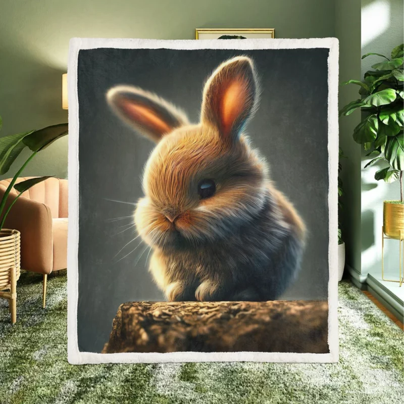 Rabbit Sitting on Rock Sherpa Fleece Blanket