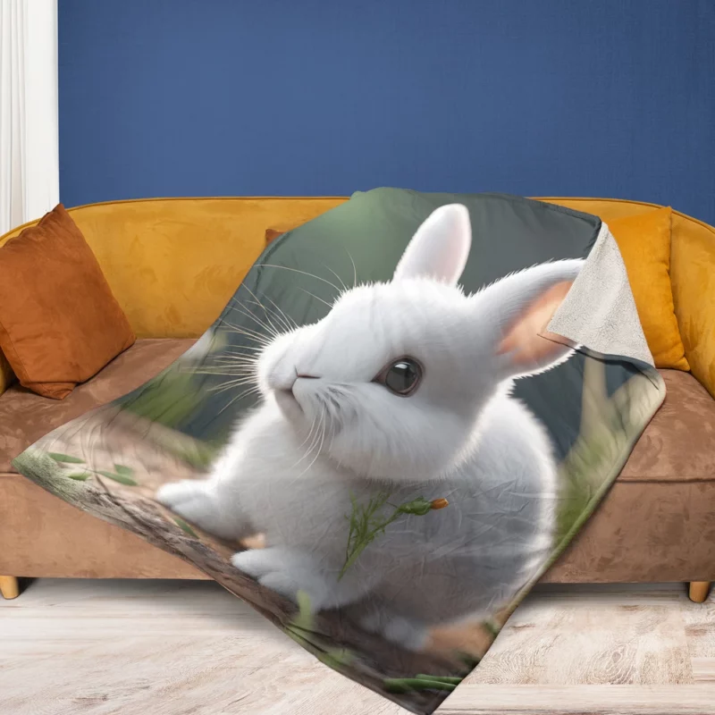 Rabbit With Carrot Animation Fleece Blanket 1