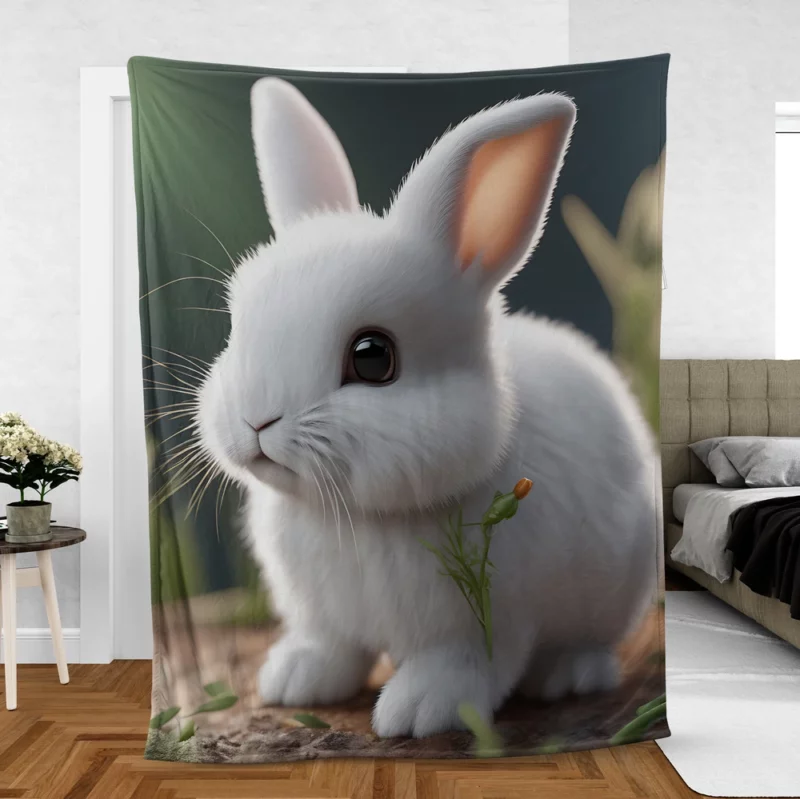 Rabbit With Carrot Animation Fleece Blanket